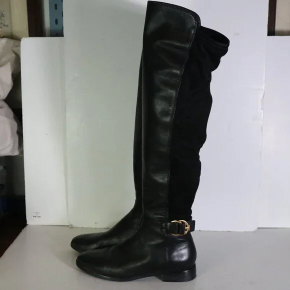 Tory Burch Marsden Over the Knee Boots Womens 7.5 Black Suede Leather Two Tone - Picture 11 of 11